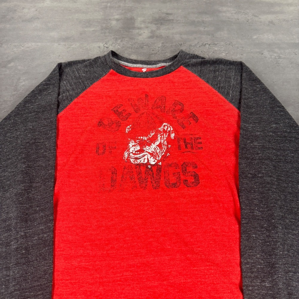 Georgia Bulldogs Shirt Mens L Red Charcoal Raglan Long Sleeve Tee Faded Distress